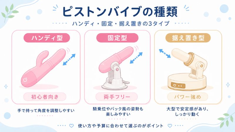ピストンバイブの種類（ハンディ・固定・ピストンマシン）