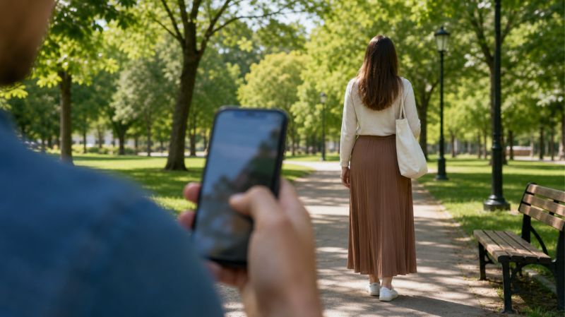 スマホを持った男性の先に女性
