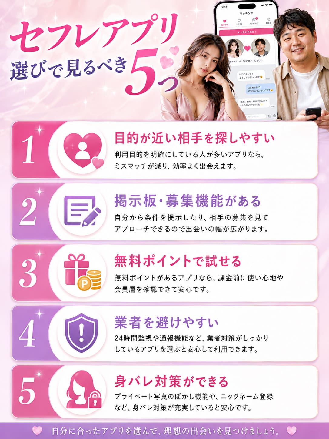 女性目線で選ぶセフレアプリの比較基準